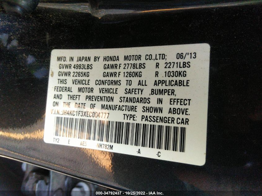 2014 ACURA RLX JH4KC1F3XEC004777