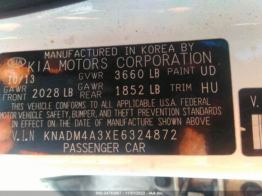 2014 KIA RIO LX KNADM4A3XE6324872