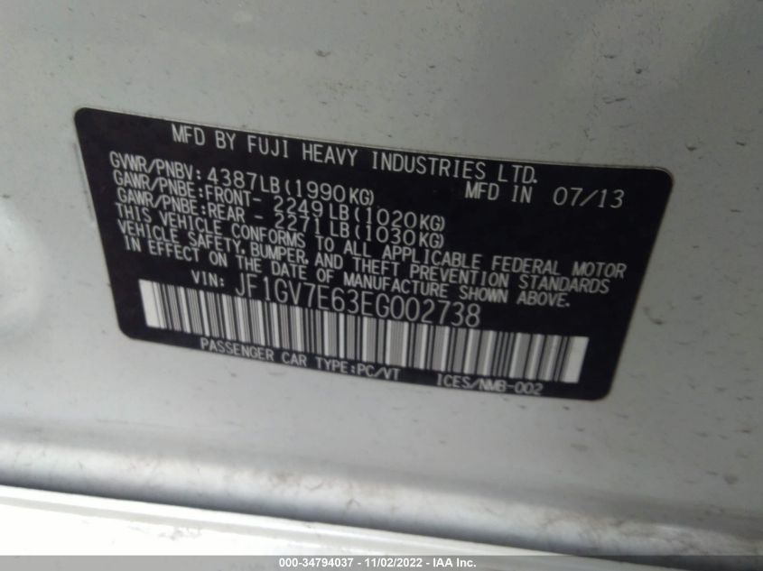 2014 SUBARU IMPREZA SEDAN WRX WRX JF1GV7E63EG002738