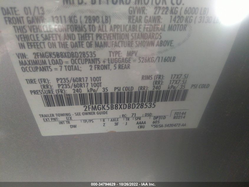 2013 FORD FLEX SE 2FMGK5B8XDBD28535