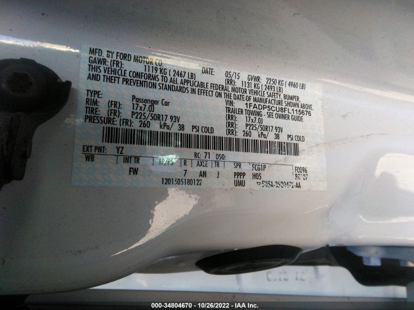 2015 FORD C-MAX ENERGI SEL 1FADP5CU8FL115676