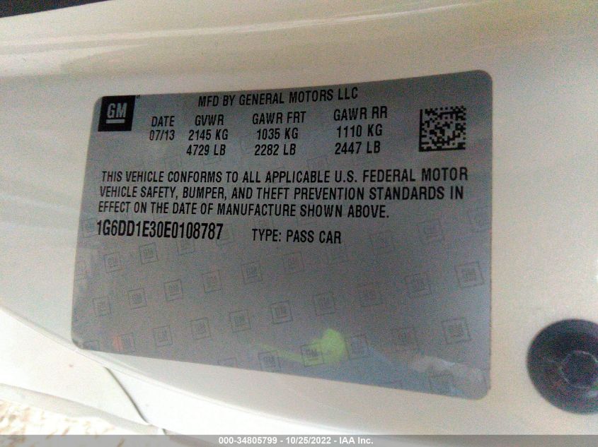 2014 CADILLAC CTS COUPE PREMIUM 1G6DD1E30E0108787