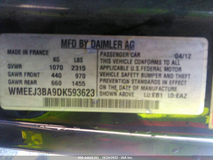 2013 SMART FORTWO PURE/PASSION WMEEJ3BA9DK593623