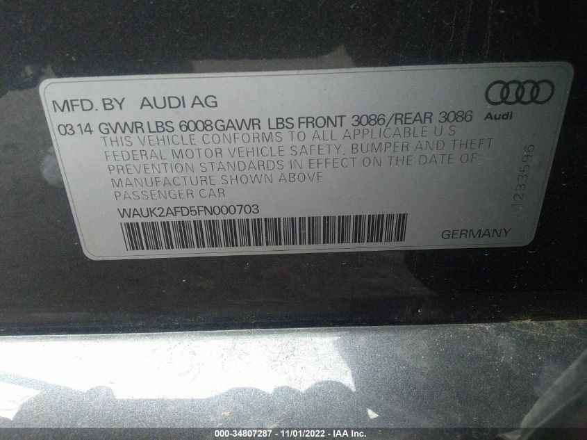 2015 AUDI S8 WAUK2AFD5FN000703