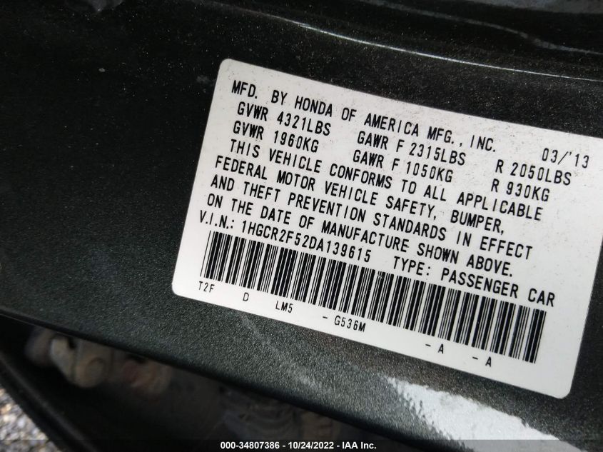 2013 HONDA ACCORD SDN SPORT - 1HGCR2F52DA139615