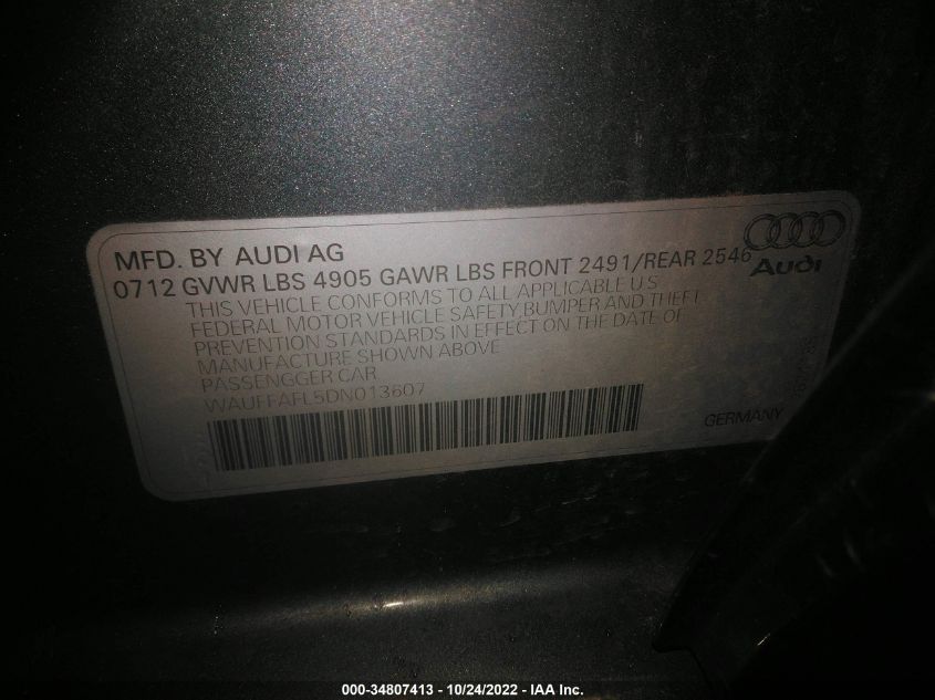2013 AUDI A4 PREMIUM PLUS WAUFFAFL5DN013607