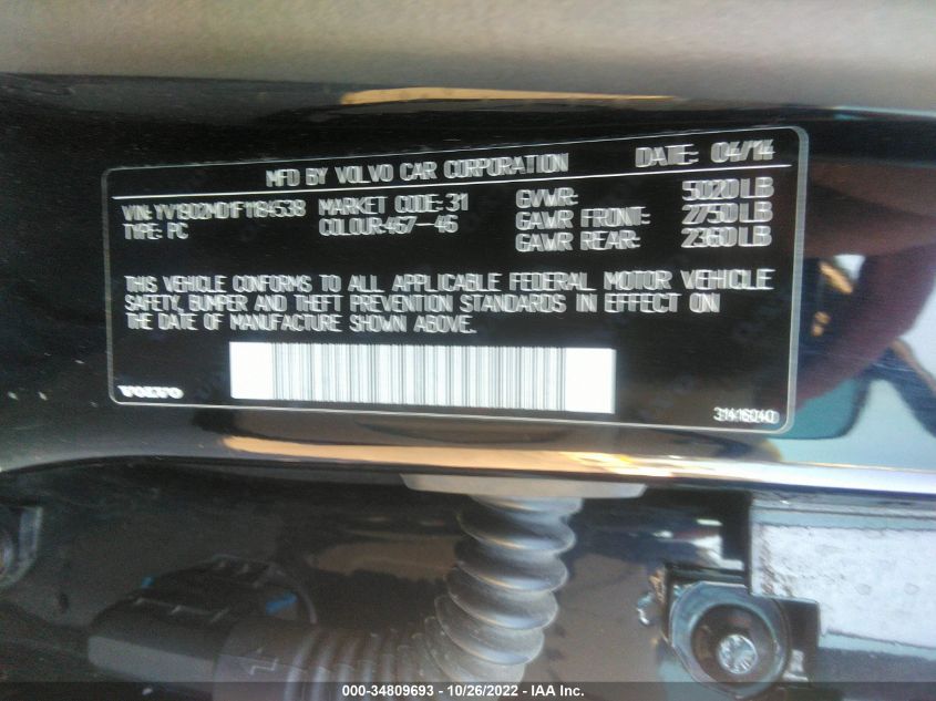2015 VOLVO S80 T6 PLATINUM YV1902MD1F1184538