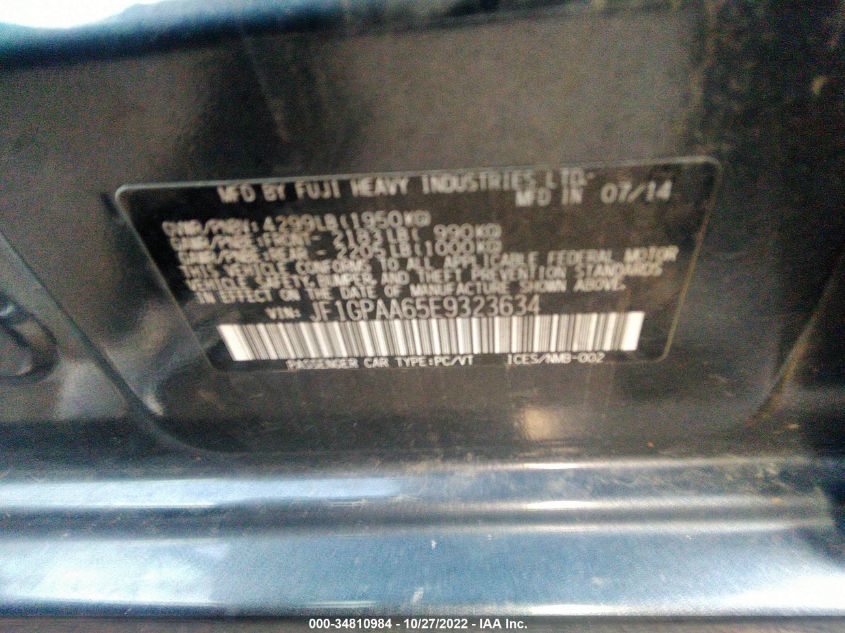 2014 SUBARU IMPREZA WAGON 2.0I JF1GPAA65E9323634