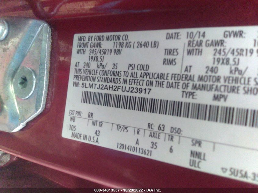 2015 LINCOLN MKC 5LMTJ2AH2FUJ23917