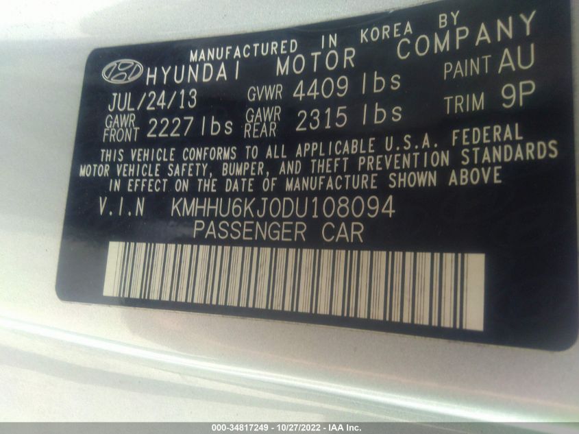 2013 HYUNDAI GENESIS COUPE 3.8 GRAND TOURING KMHHU6KJ0DU108094