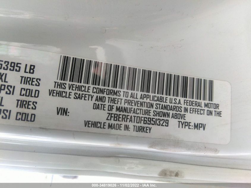 2015 RAM PROMASTER CITY CARGO VAN TRADESMAN ZFBERFAT0F6951329