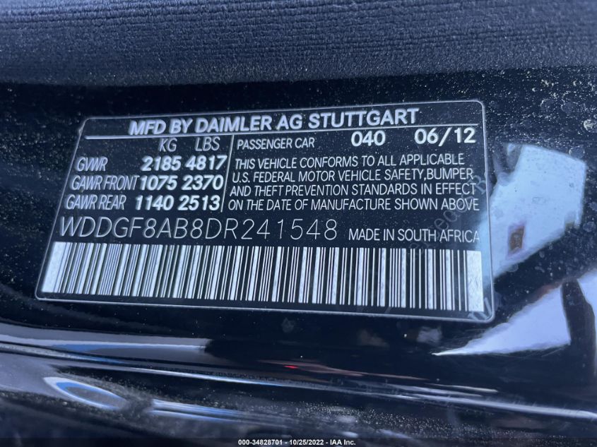 2013 MERCEDES-BENZ C WDDGF8AB8DR241548