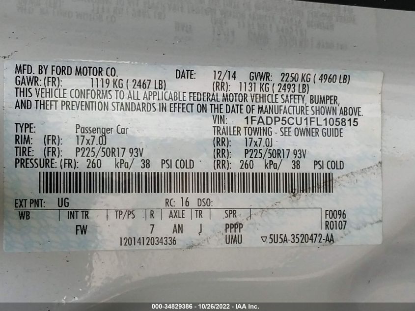 2015 FORD C-MAX ENERGI SEL 1FADP5CU1FL105815