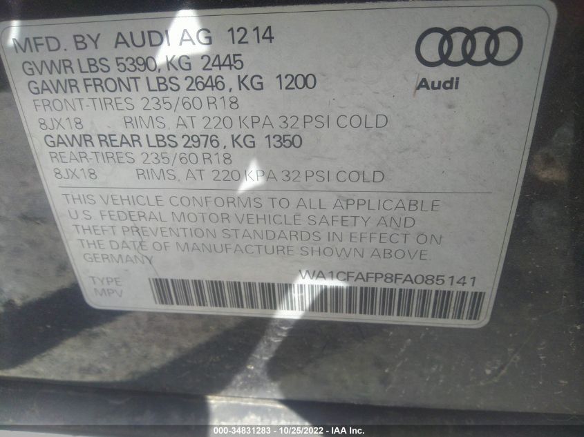 2015 AUDI Q5 2.0T PREMIUM - WA1CFAFP8FA085141