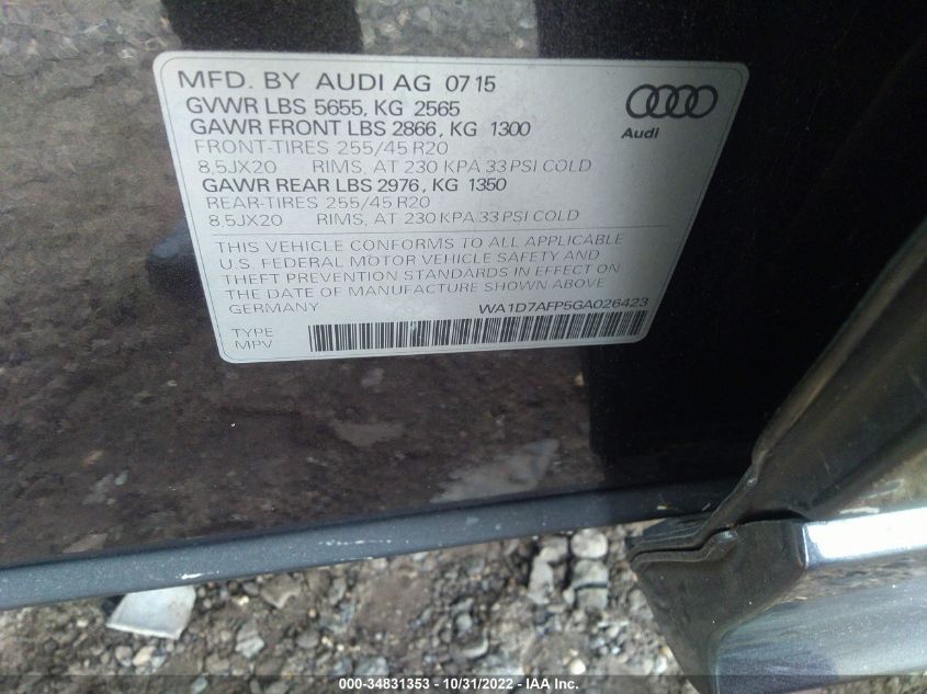 VIN WA1D7AFP5GA026423 2016 AUDI Q5 no.9