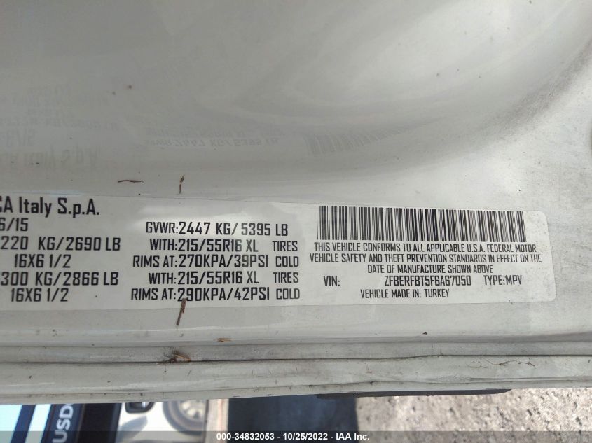 2015 RAM PROMASTER CITY CARGO VAN TRADESMAN SLT ZFBERFBT5F6A67050