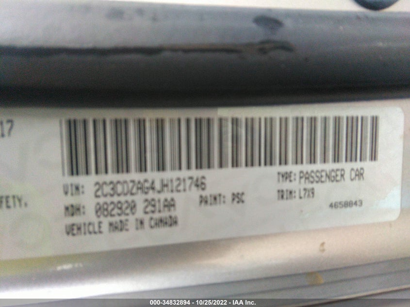 VIN 2C3CDZAG4JH121746 2018 DODGE CHALLENGER SXT
