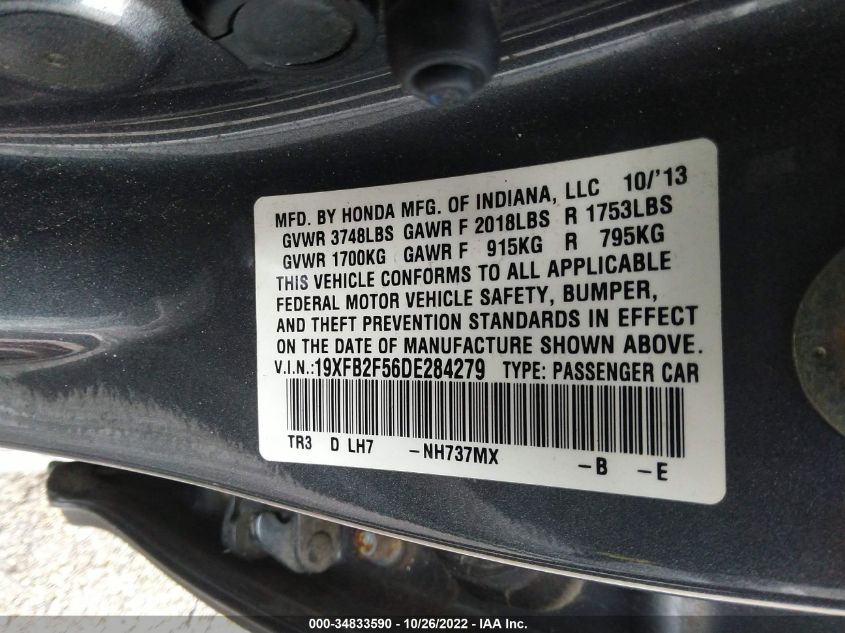 2013 HONDA CIVIC SDN LX 19XFB2F56DE284279
