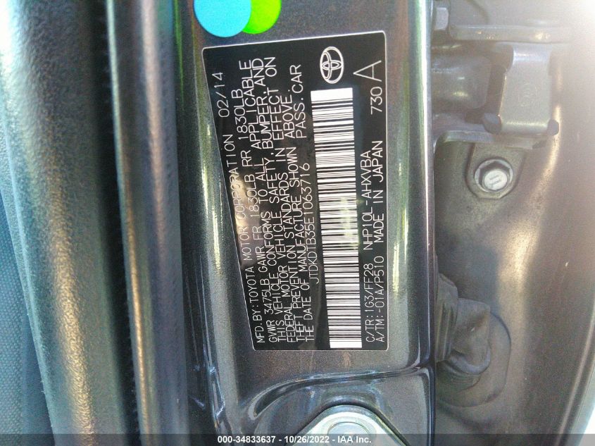 2014 TOYOTA PRIUS C ONE/THREE/TWO/FOUR JTDKDTB35E1063716