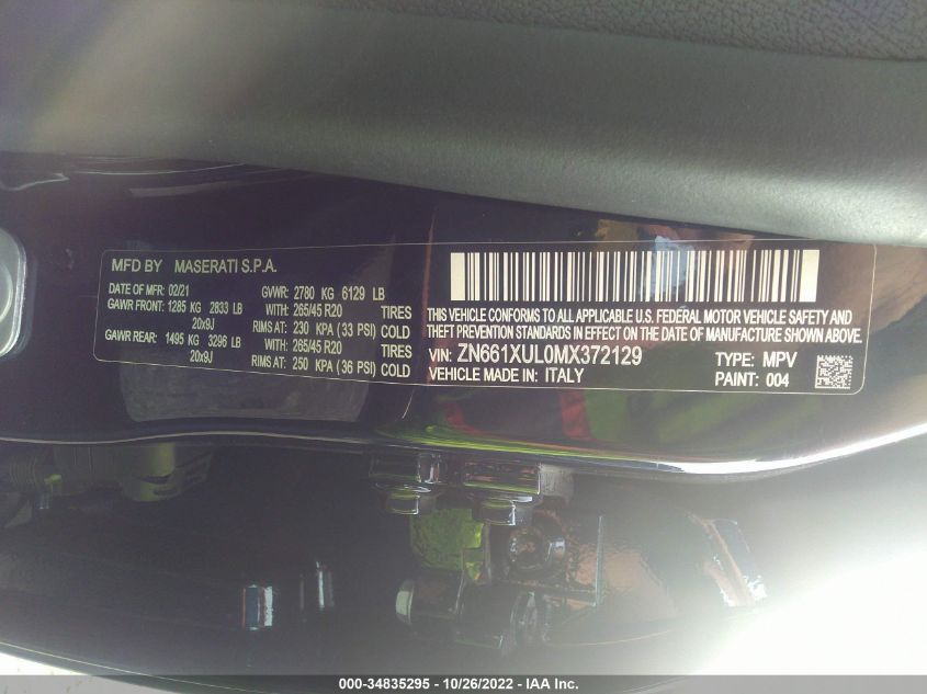2021 MASERATI LEVANTE GRANLUSSO ZN661XUL0MX372129