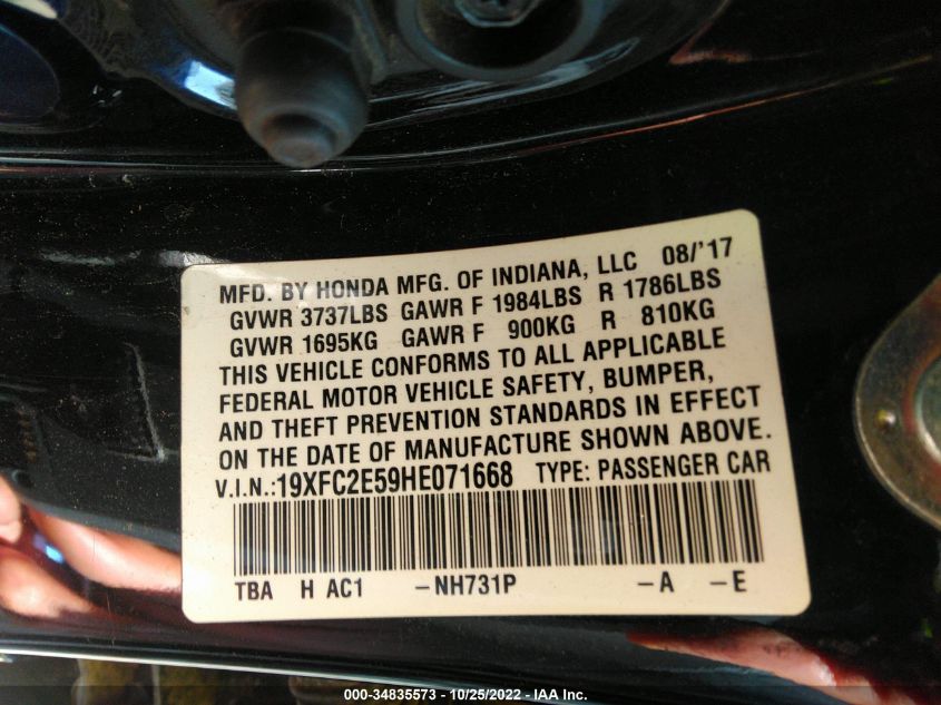 VIN 19XFC2E59HE071668 2017 HONDA CIVIC SEDAN LX