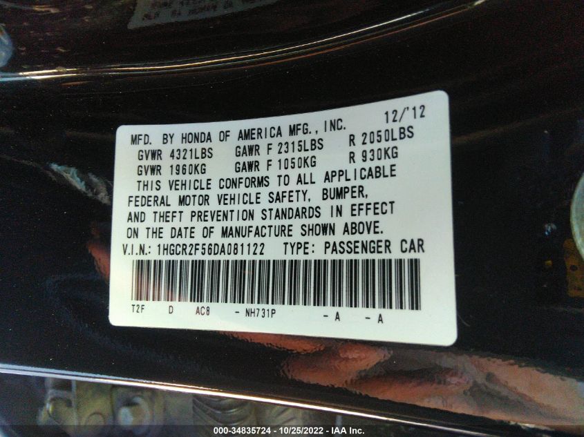 2013 HONDA ACCORD SDN SPORT 1HGCR2F56DA081122