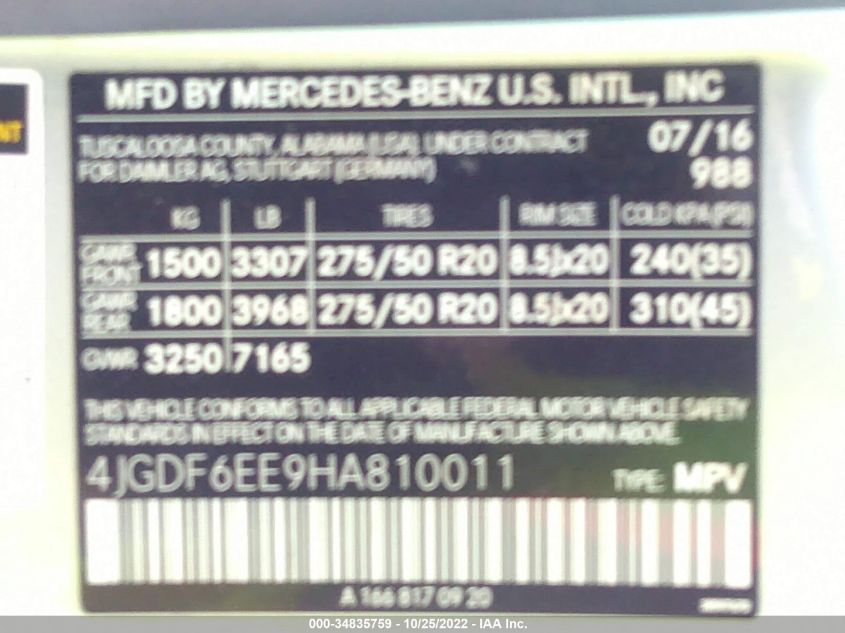 2017 MERCEDES-BENZ GLS GLS 450 4JGDF6EE9HA810011