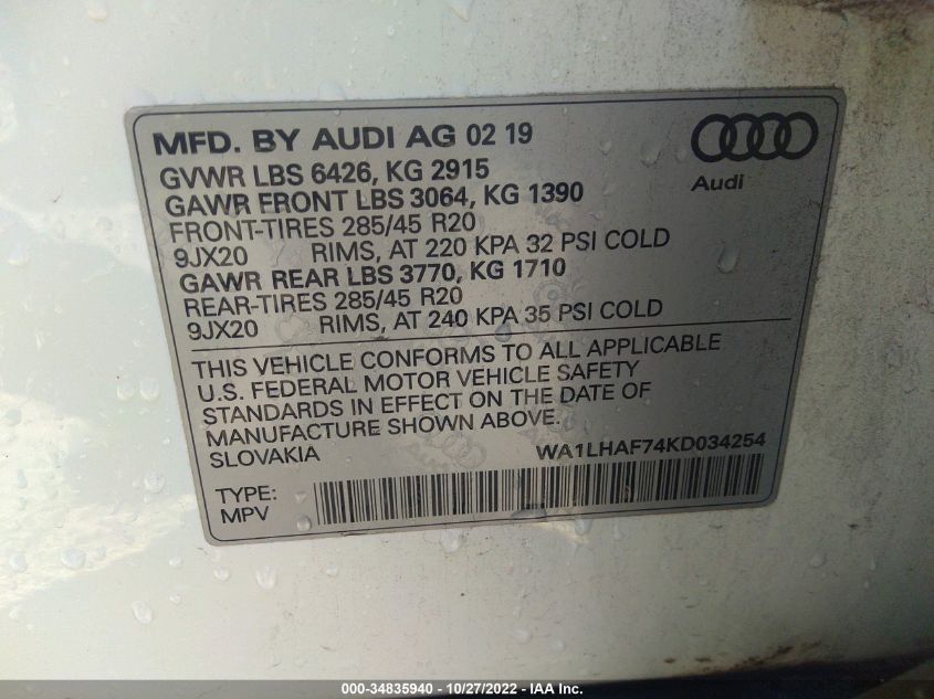 WA1LHAF74KD034254 Audi Q7 PREMIUM PLUS 9