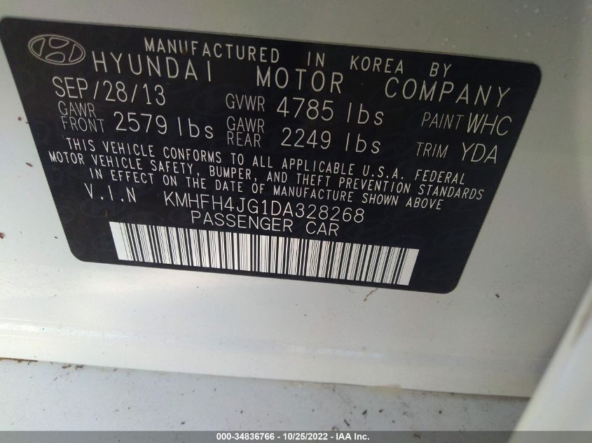 2013 HYUNDAI AZERA KMHFH4JG1DA328268
