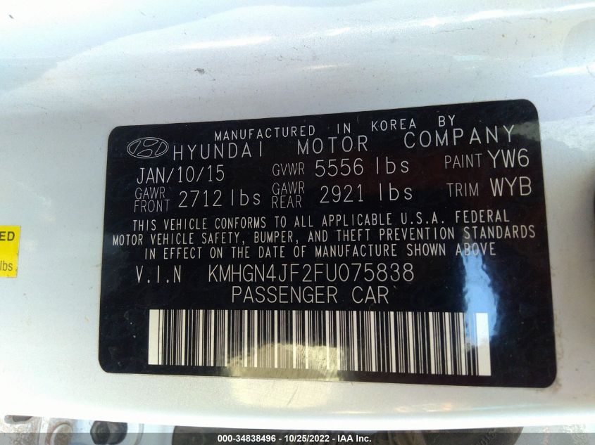 2015 HYUNDAI GENESIS 5.0L KMHGN4JF2FU075838