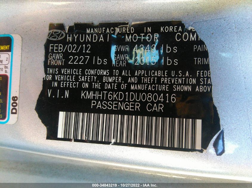 2013 HYUNDAI GENESIS COUPE 2.0T KMHHT6KD1DU080416