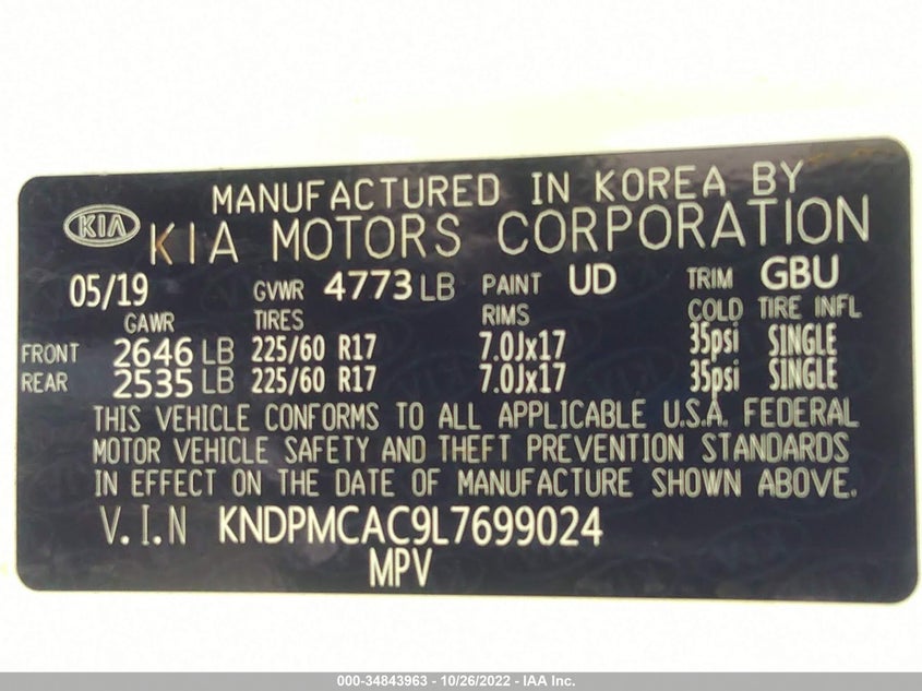VIN KNDPMCAC9L7699024 2020 KIA SPORTAGE LX
