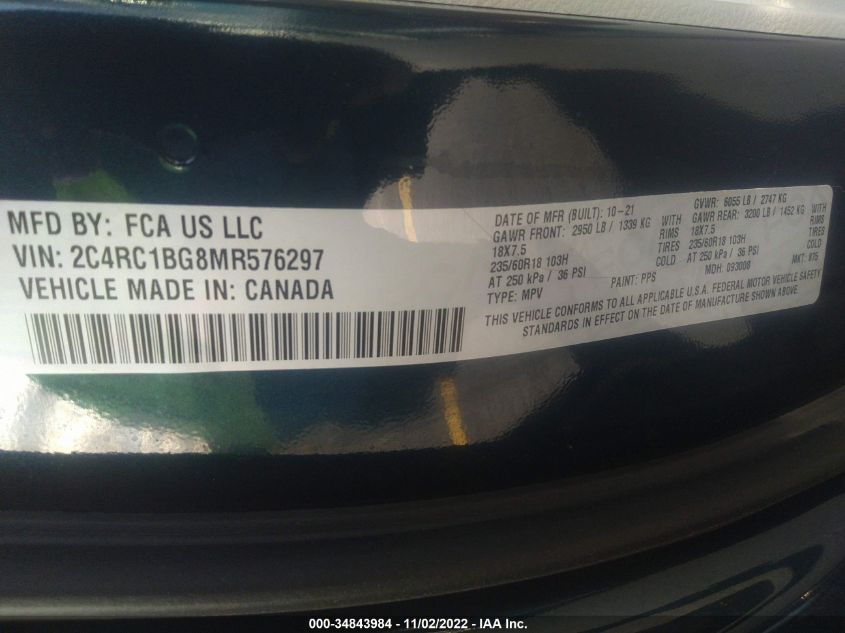 2021 CHRYSLER PACIFICA TOURING L 2C4RC1BG8MR576297