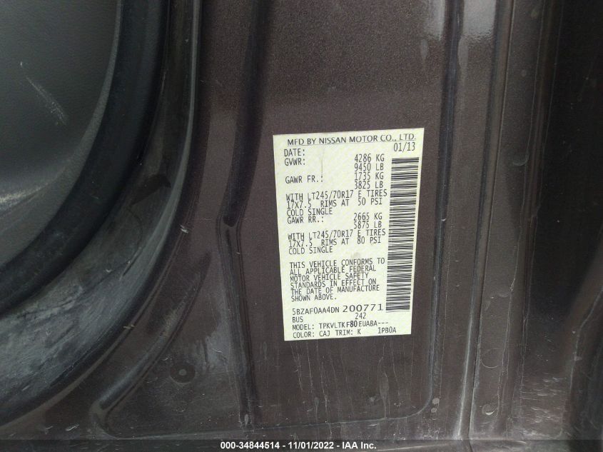 2013 NISSAN NVP SV 5BZAF0AA4DN200771