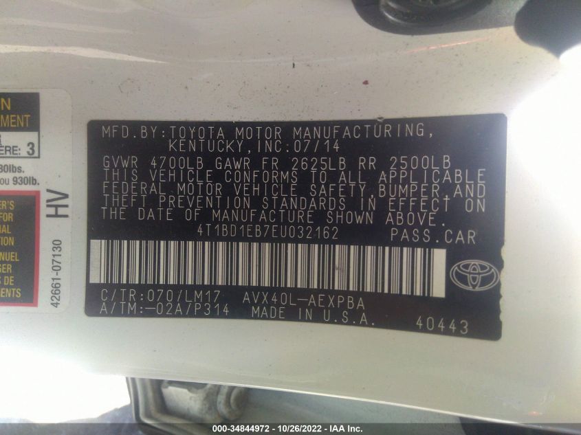 2014 TOYOTA AVALON HYBRID LIMITED/XLE TOURING 4T1BD1EB7EU032162