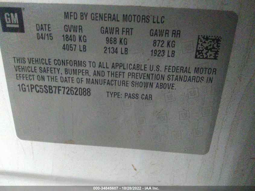 2015 CHEVROLET CRUZE LT - 1G1PC5SB7F7262088