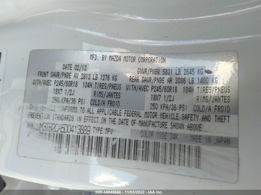 2013 MAZDA CX-9 TOURING JM3TB2CA5D0413889