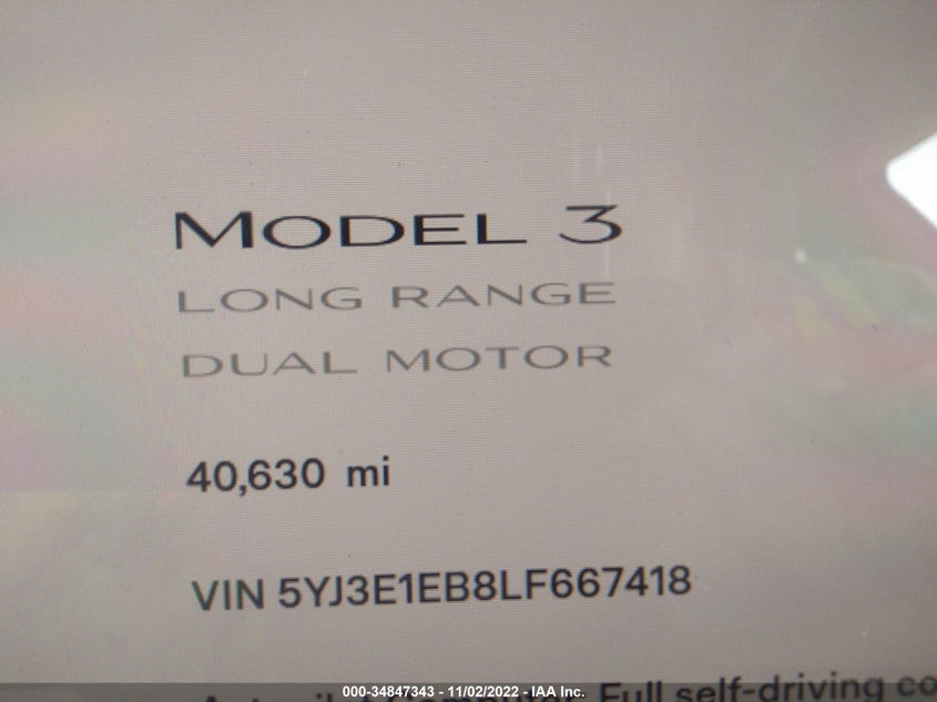 Auction sale of the 2020 Tesla Model 3 , vin: 5YJ3E1EB8LF667418, lot number: 34847343
