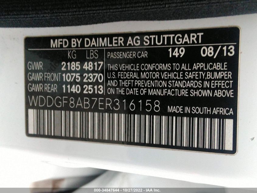 2014 MERCEDES-BENZ C-CLASS C 300 WDDGF8AB7ER316158