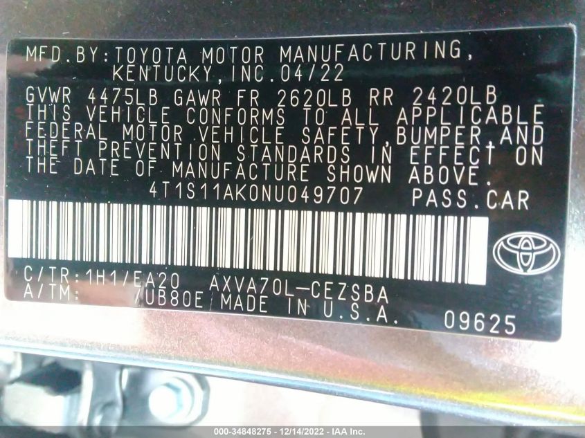 4T1S11AK0NU049707 Toyota Camry SE 9