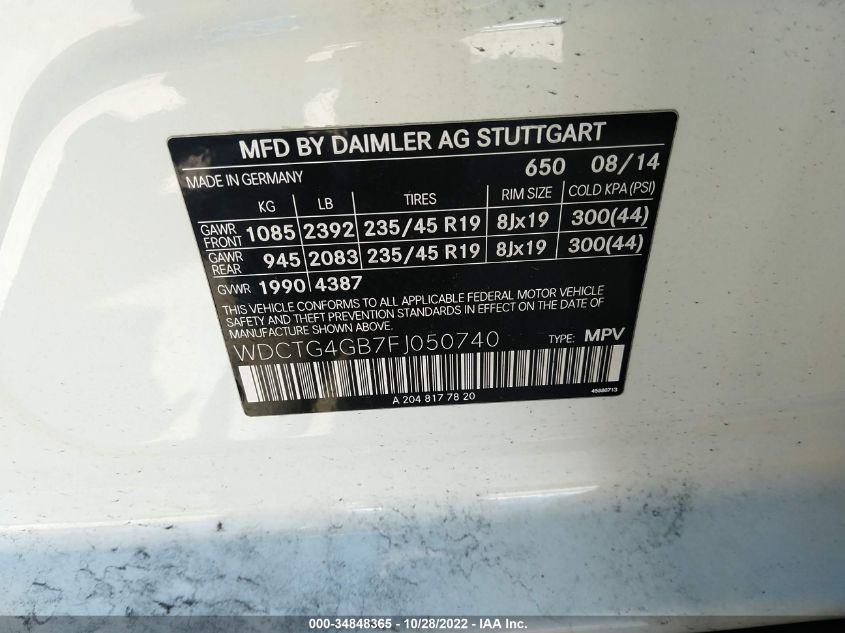 2015 MERCEDES-BENZ GLA-CLASS GLA 250 WDCTG4GB7FJ050740