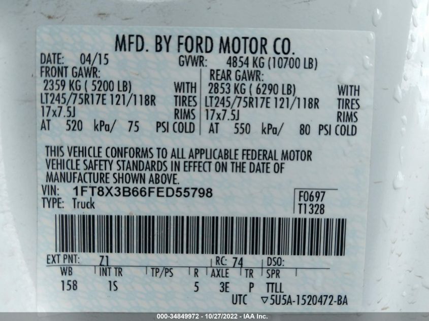 2015 FORD F350SD 1FT8X3B66FED55798