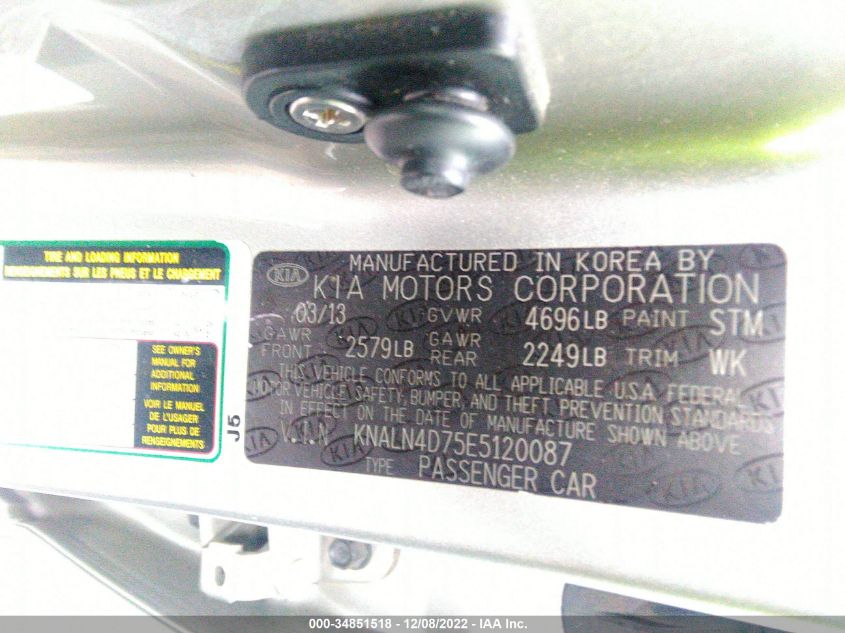 2014 KIA CADENZA PREMIUM KNALN4D75E5120087