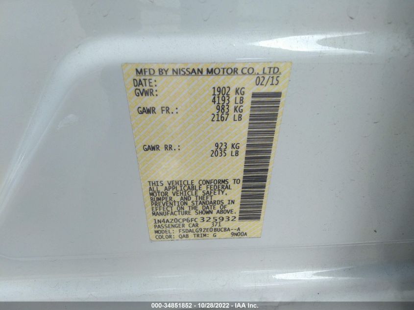 2015 NISSAN LEAF SL 1N4AZ0CP6FC325932