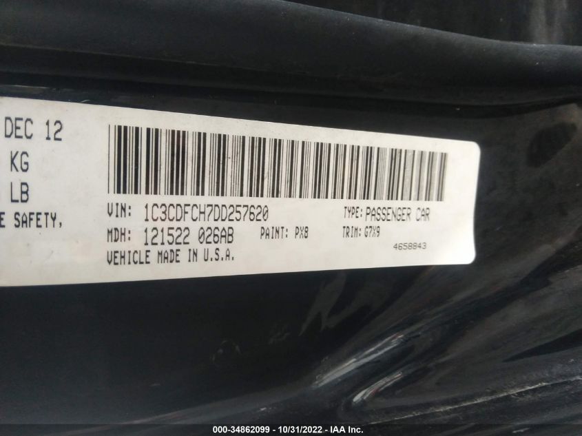 2013 DODGE DART LIMITED 1C3CDFCH7DD257620