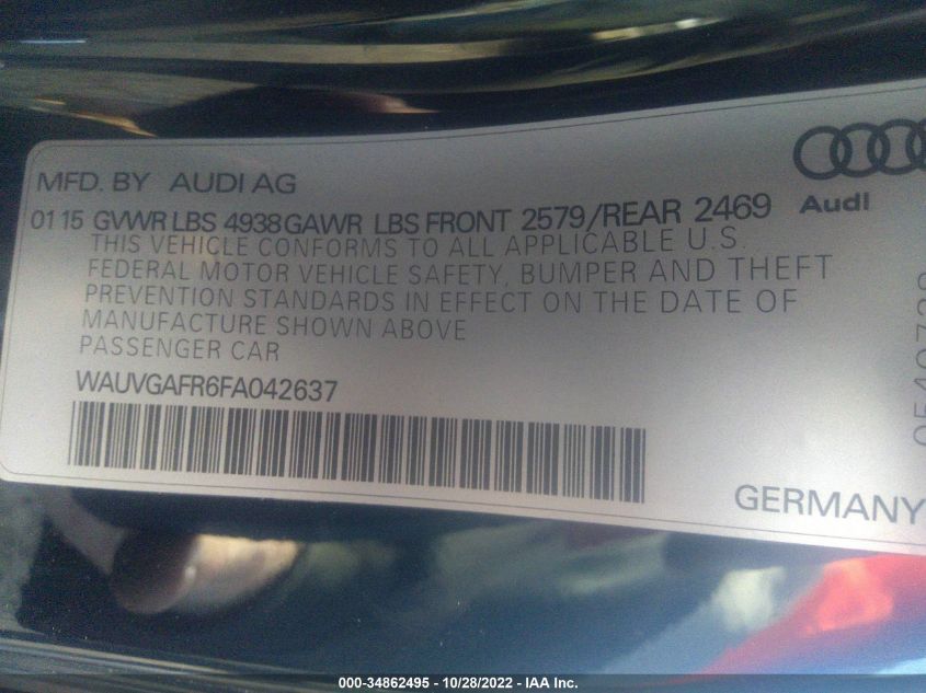 2015 AUDI S5 PRESTIGE WAUVGAFR6FA042637