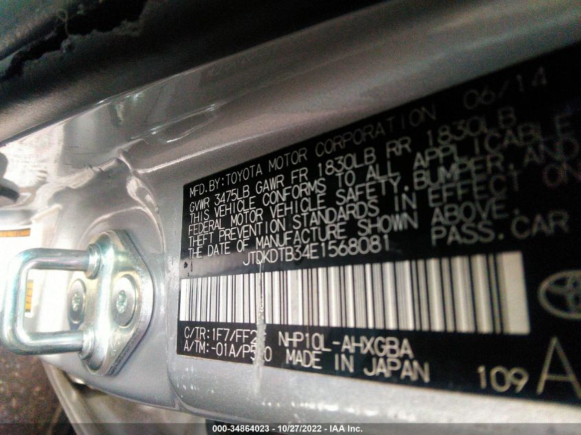 2014 TOYOTA PRIUS C ONE/THREE/TWO/FOUR JTDKDTB34E1568081