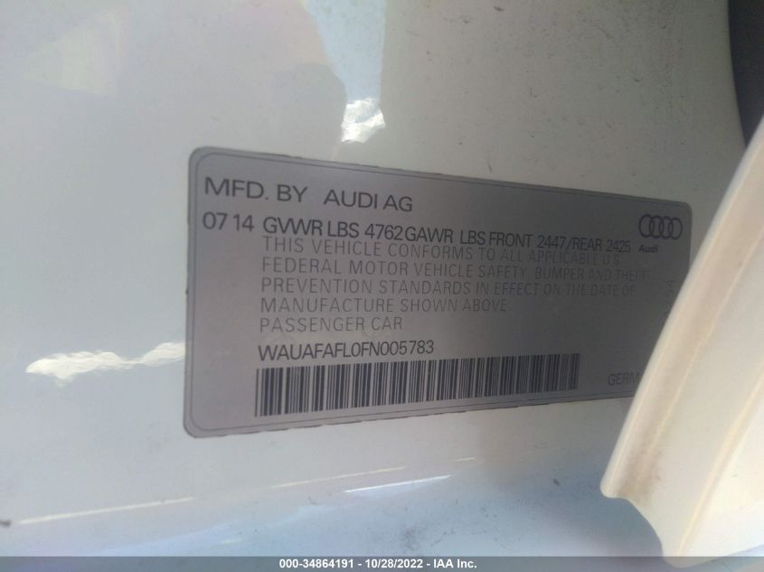 2015 AUDI A4 PREMIUM WAUAFAFL0FN005783