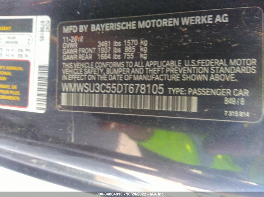 2013 MINI COOPER HARDTOP WMWSU3C55DT678105