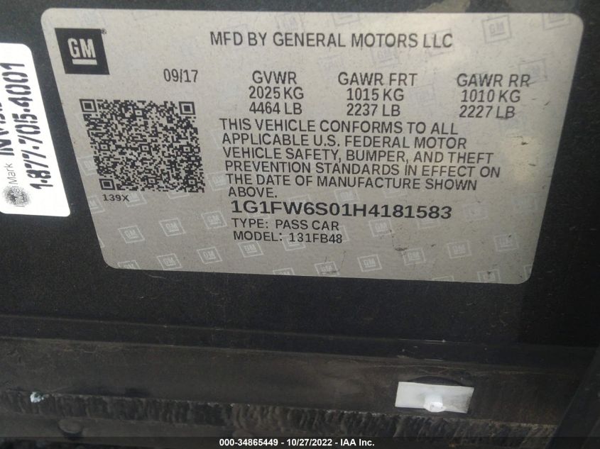 2017 CHEVROLET BOLT EV LT 1G1FW6S01H4181583